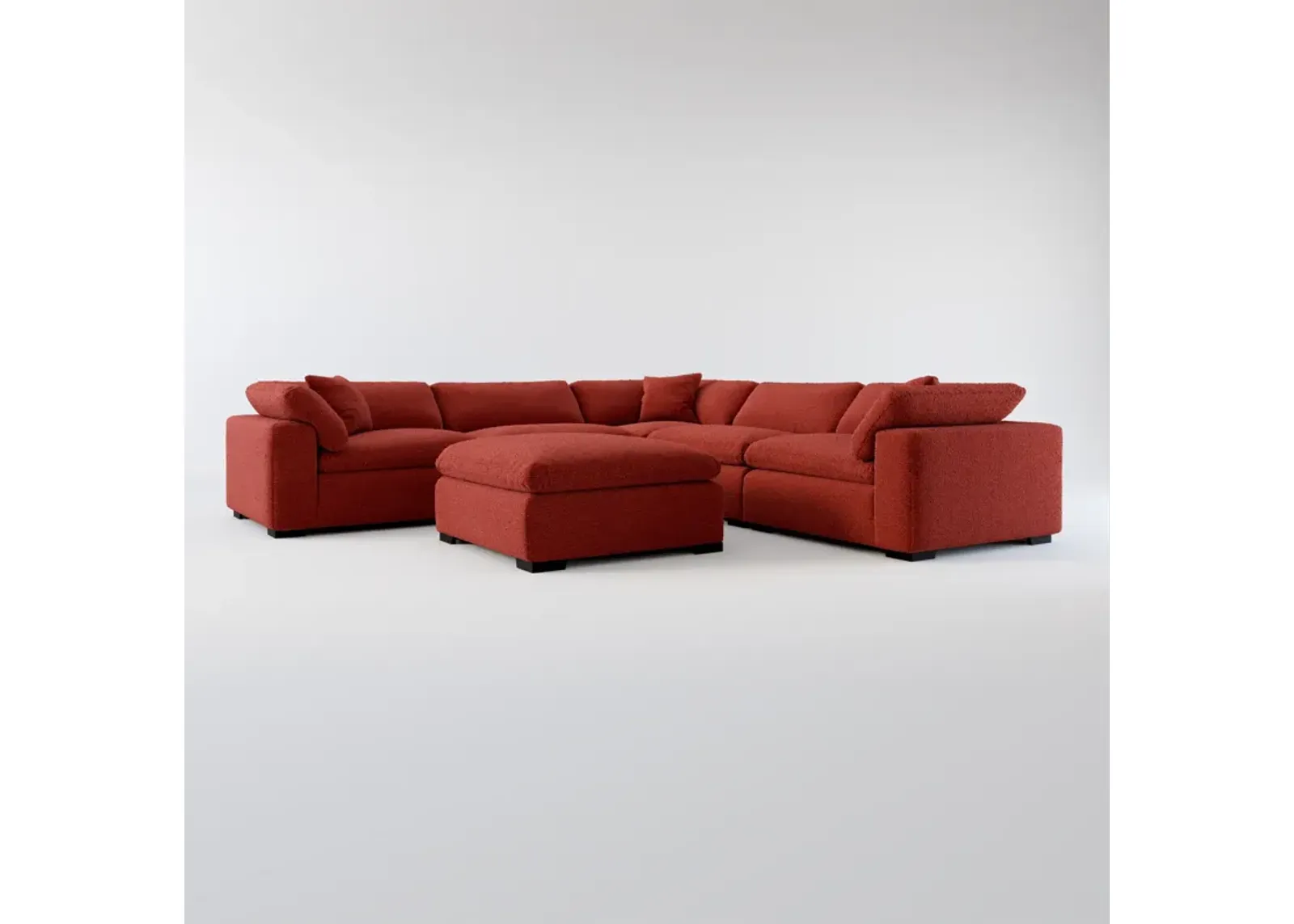 Plush Core Comfort 5-Piece Sectional and Ottoman - Bloke Brick