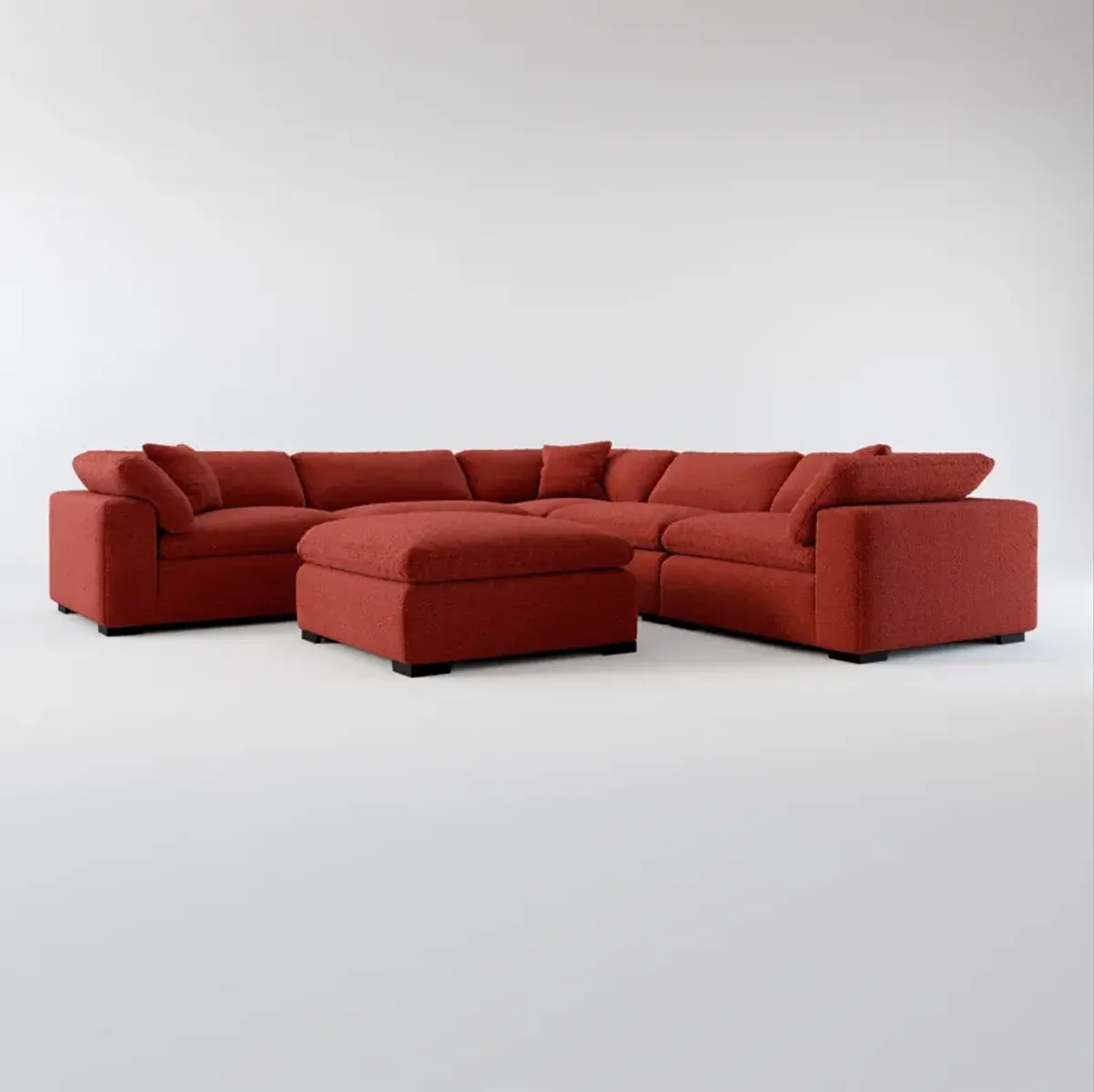 Plush Core Comfort 5-Piece Sectional and Ottoman - Bloke Brick