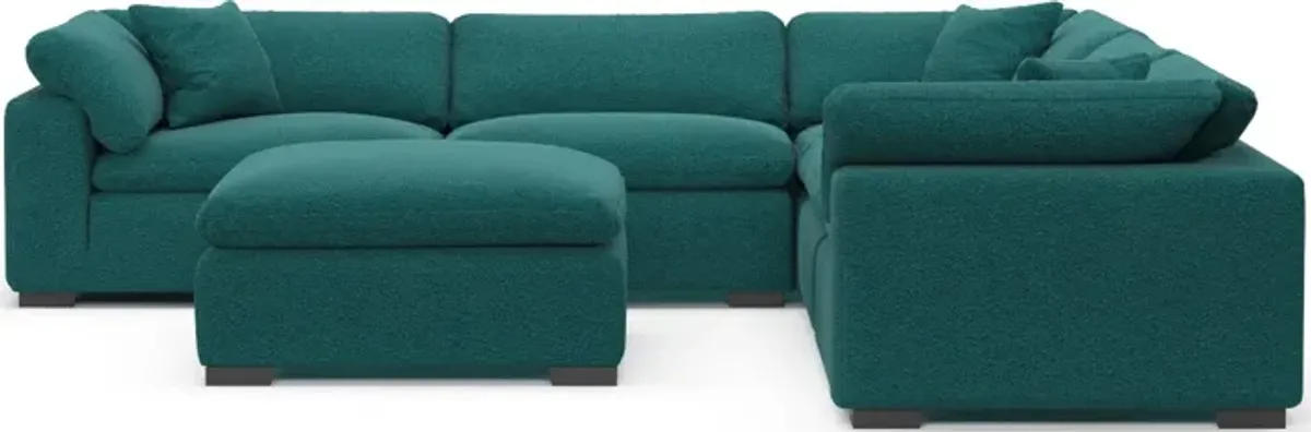 Plush Core Comfort 5-Piece Sectional and Ottoman - Bloke Peacock