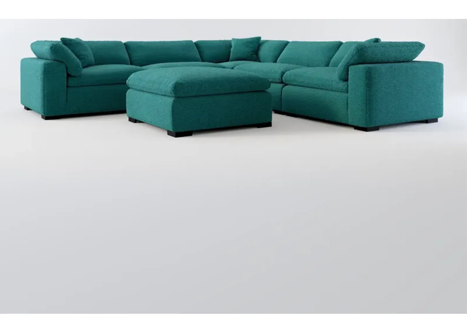 Plush Core Comfort 5-Piece Sectional and Ottoman - Bloke Peacock