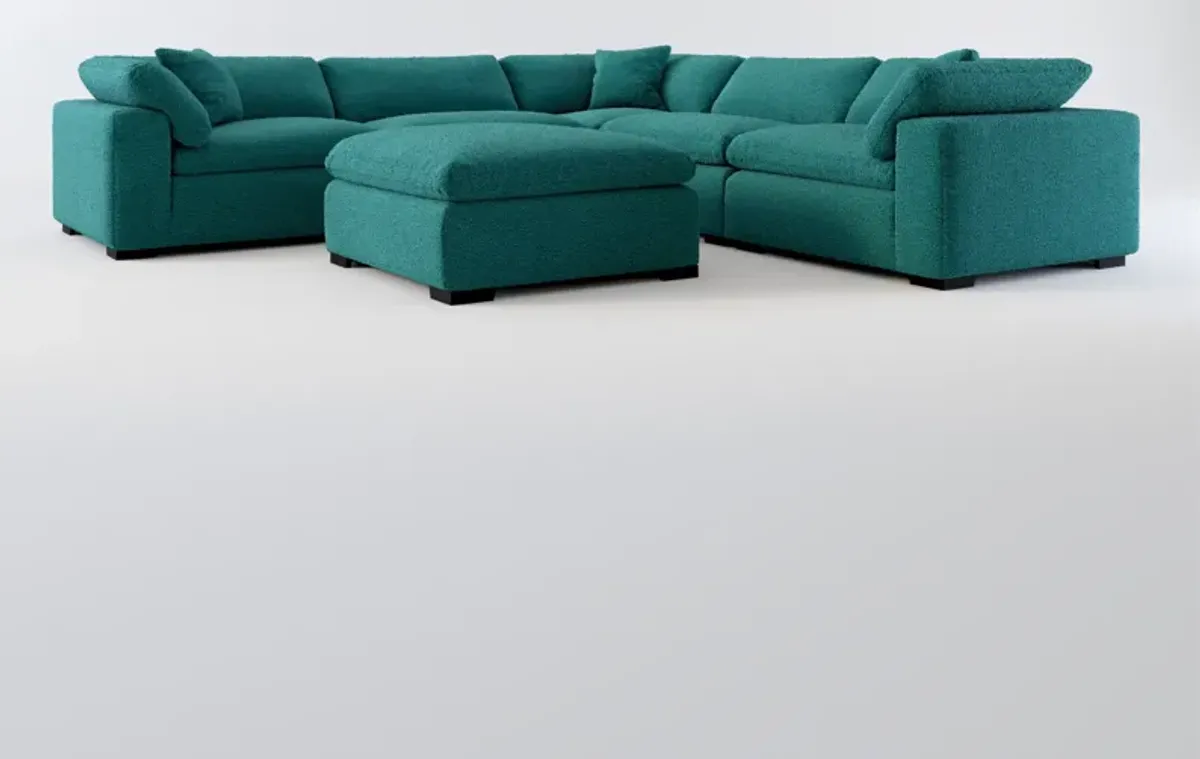 Plush Core Comfort 5-Piece Sectional and Ottoman - Bloke Peacock