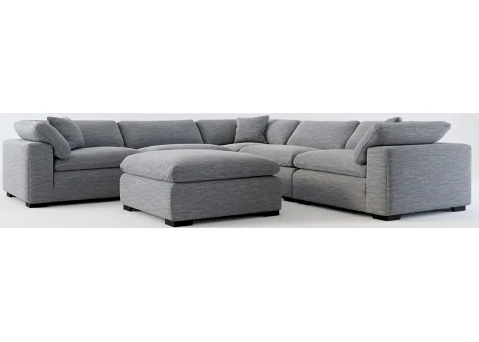 Plush Core Comfort 5-Piece Sectional and Ottoman - Dudley Indigo