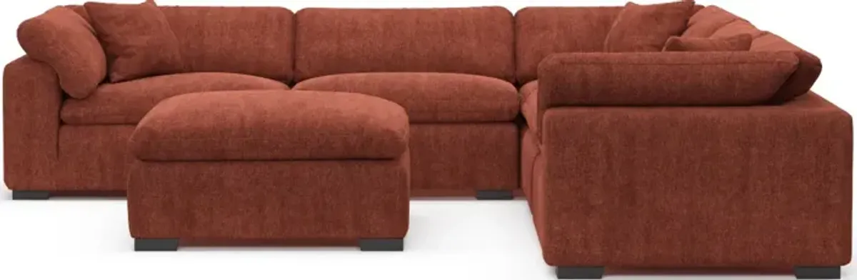 Plush Core Comfort 5-Piece Sectional and Ottoman - Contessa Paprika