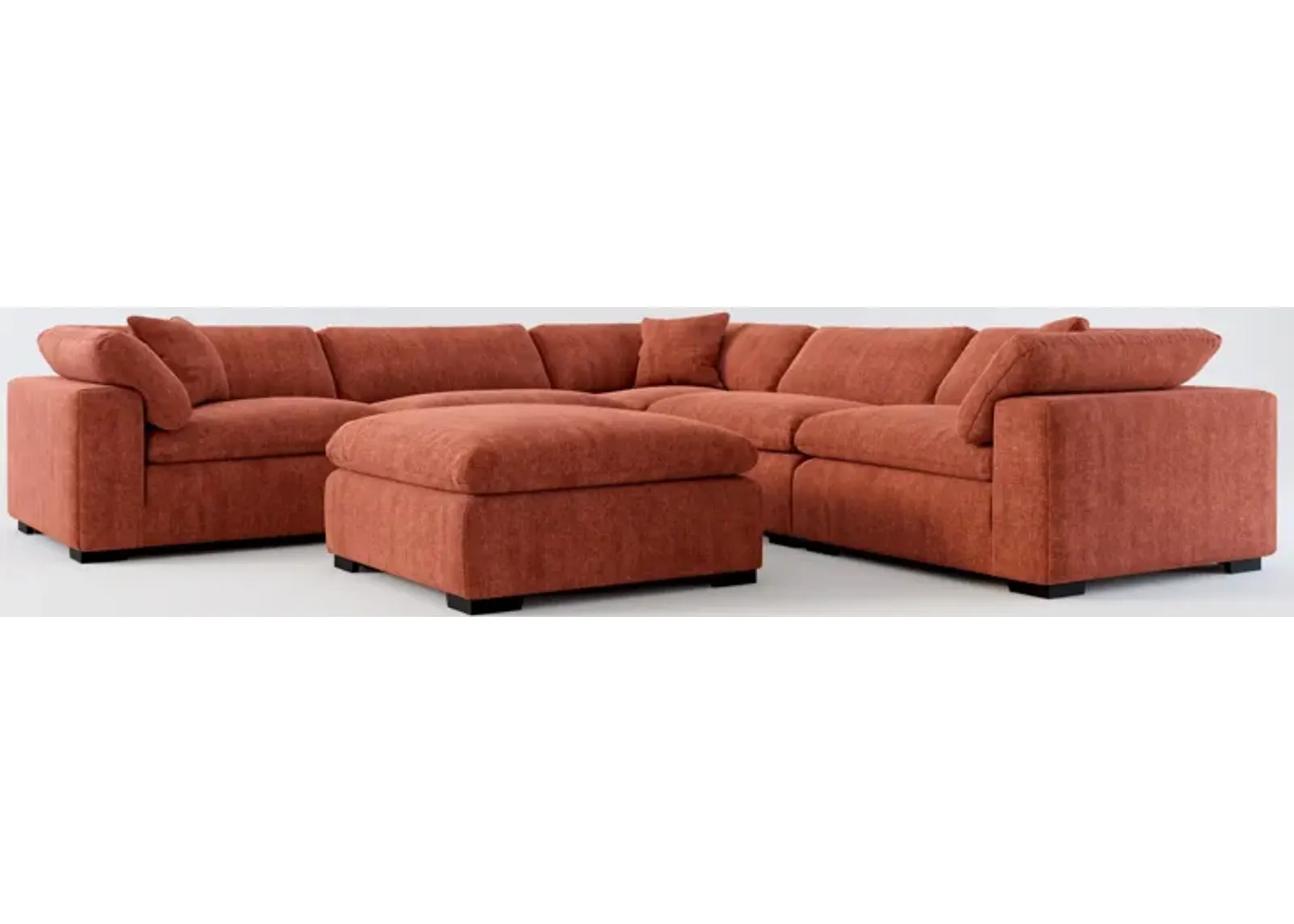 Plush Core Comfort 5-Piece Sectional and Ottoman - Contessa Paprika