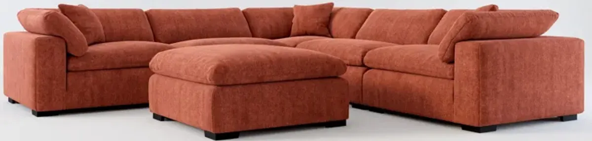 Plush Core Comfort 5-Piece Sectional and Ottoman - Contessa Paprika