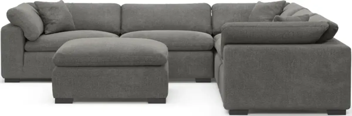 Plush Core Comfort 5-Piece Sectional and Ottoman - Living Large Charcoal