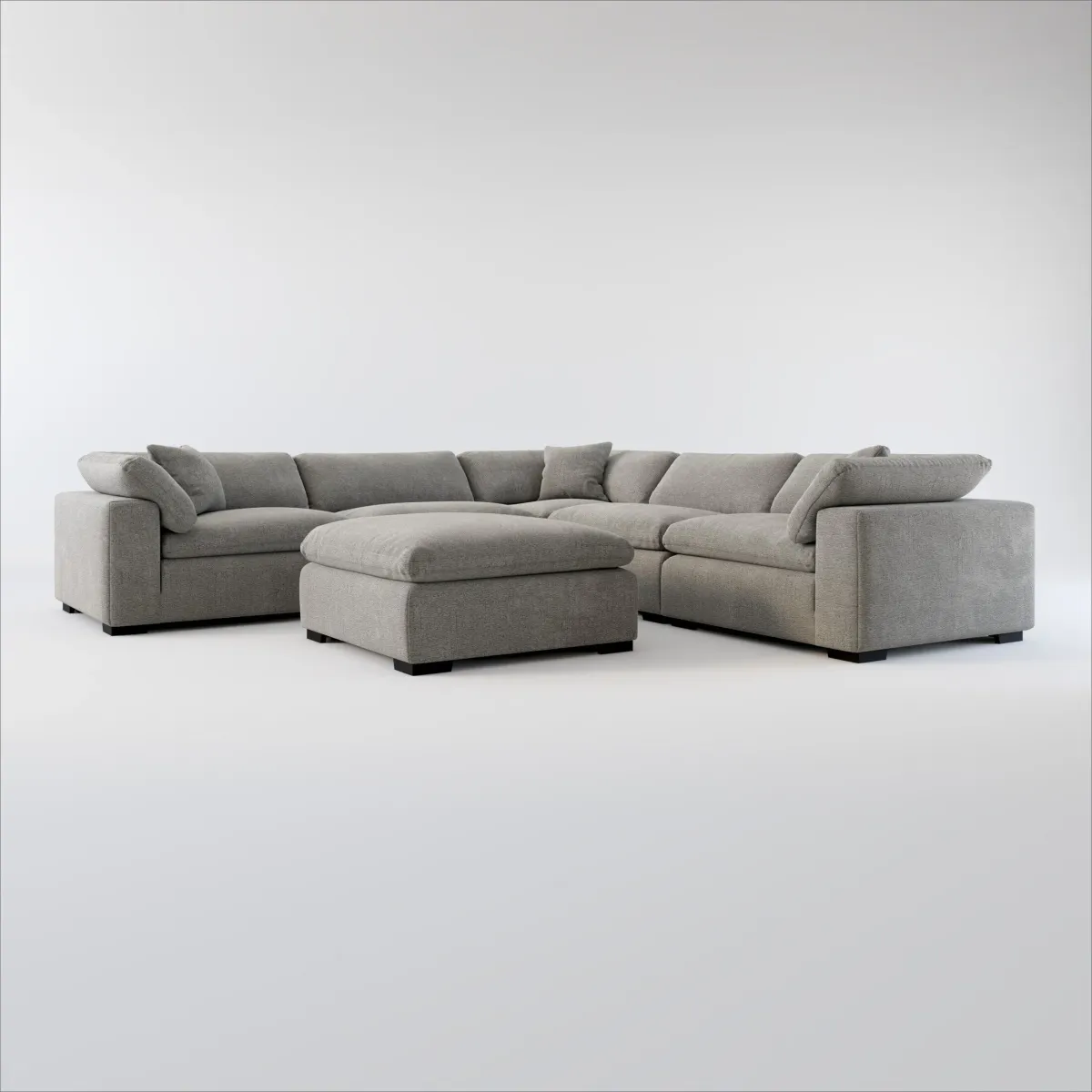 Plush Core Comfort 5-Piece Sectional and Ottoman - Living Large Charcoal