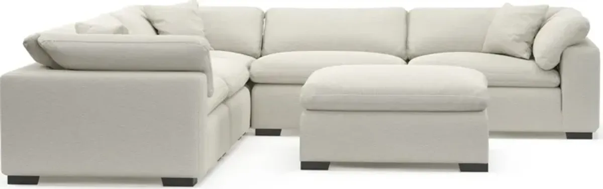 Plush Core Comfort 5-Piece Sectional and Ottoman - Living Large White