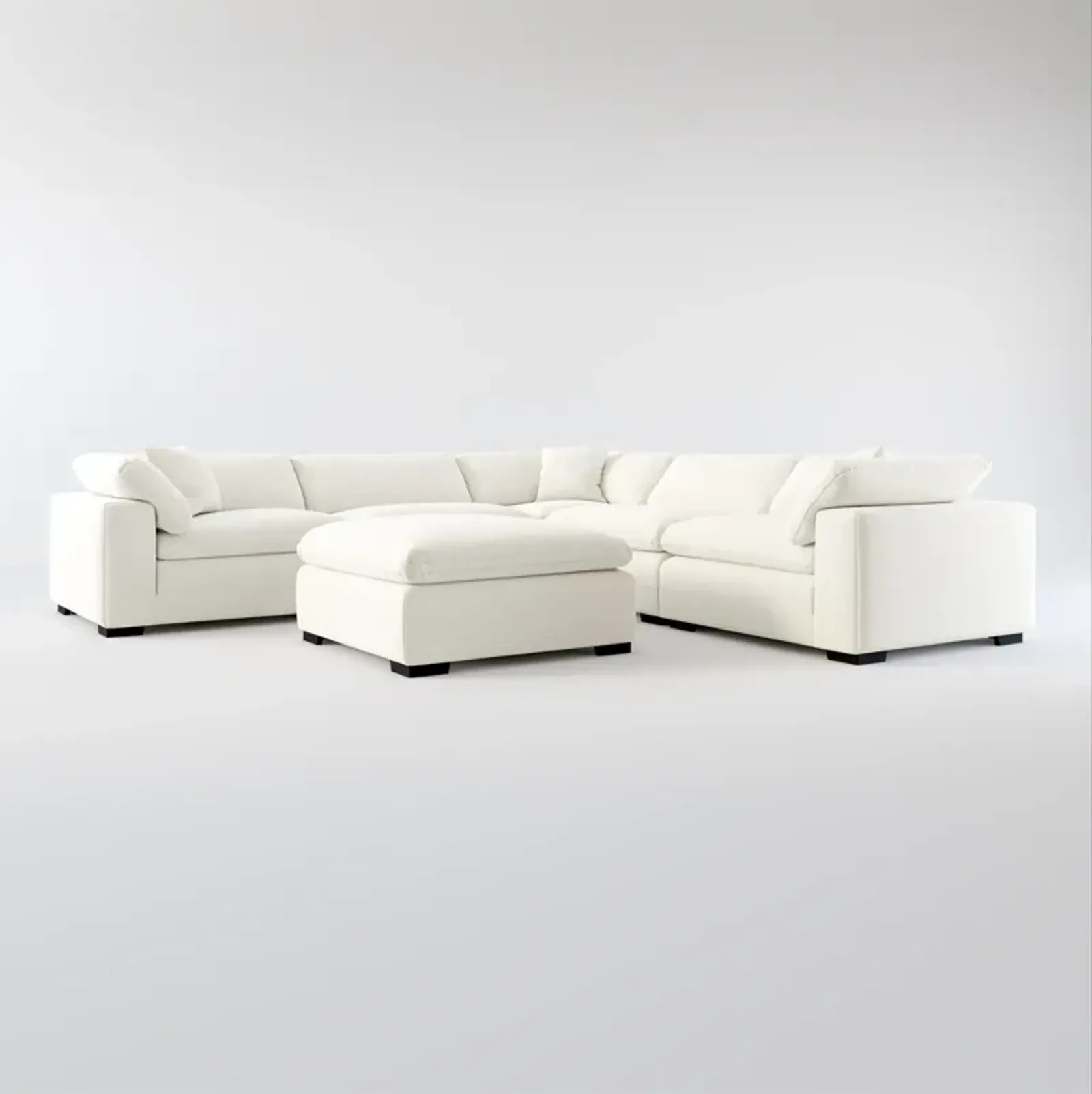 Plush Core Comfort 5-Piece Sectional and Ottoman - Living Large White