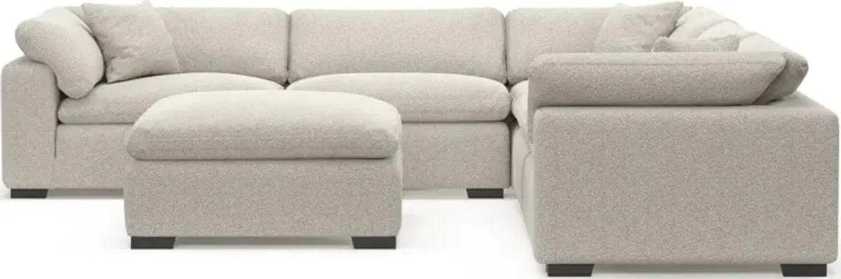 Plush Core Comfort 5-Piece Sectional and Ottoman - Muse Stone