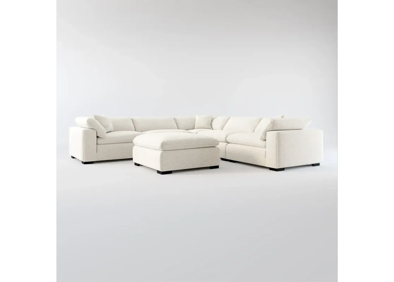 Plush Core Comfort 5-Piece Sectional and Ottoman - Muse Stone