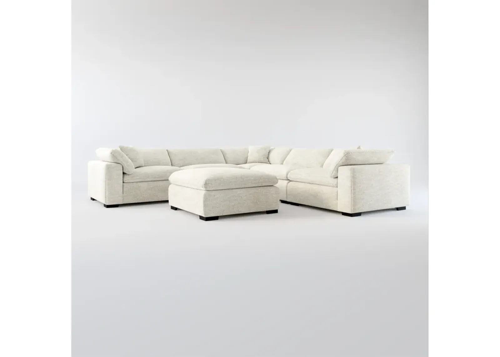 Plush Core Comfort 5-Piece Sectional and Ottoman - M Ivory