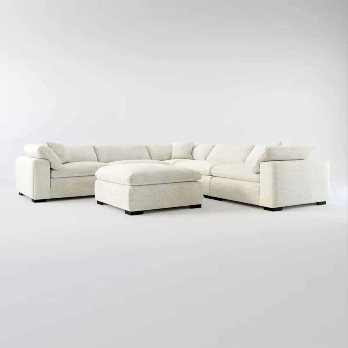 Plush Core Comfort 5-Piece Sectional and Ottoman - M Ivory