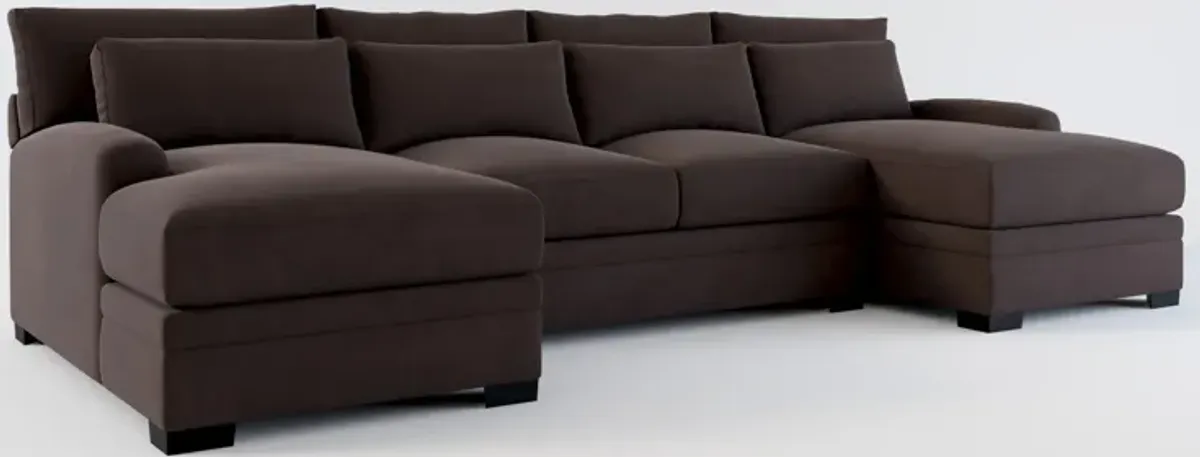 Winston Foam Comfort 3-Piece Sectional with Dual Chaise - Merrimac Dark Brown