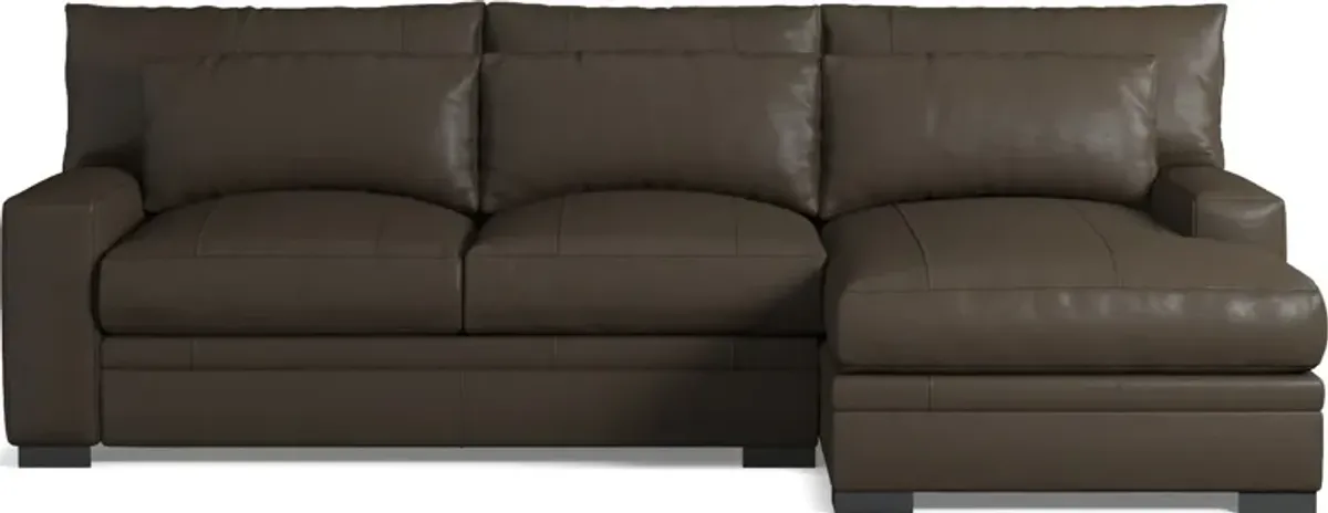 Winston 2-Piece Leather Foam Comfort Sectional With Right-Facing Chaise - Siena Dark Stone