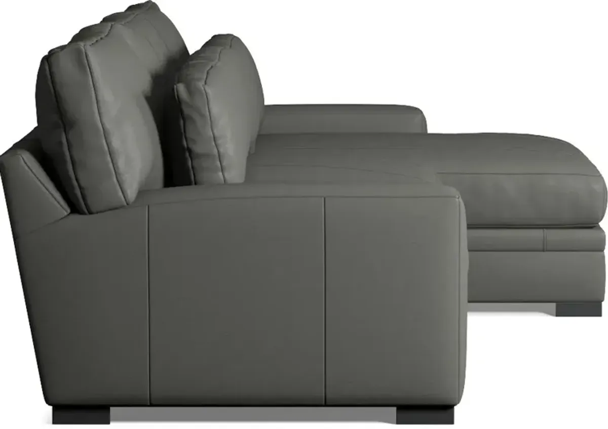 Winston 2-Piece Leather Foam Comfort Sectional With Right-Facing Chaise - Siena Light Gray