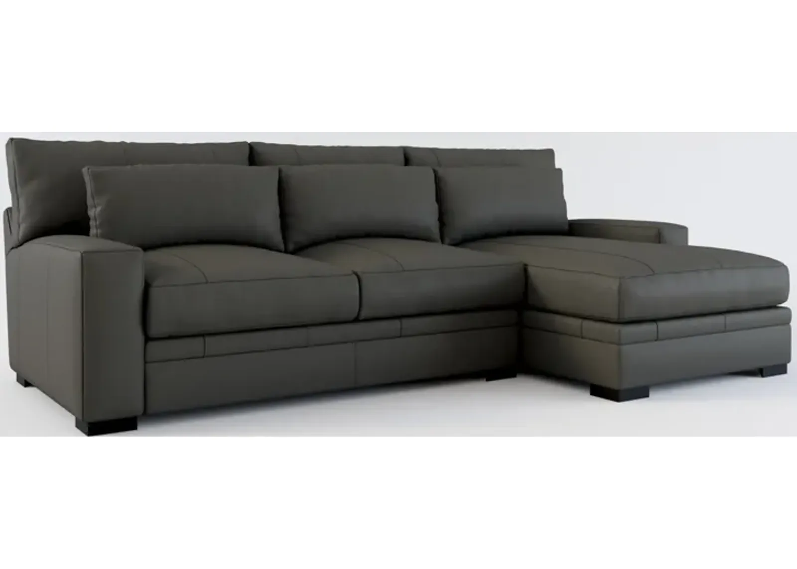 Winston 2-Piece Leather Foam Comfort Sectional With Right-Facing Chaise - Siena Light Gray