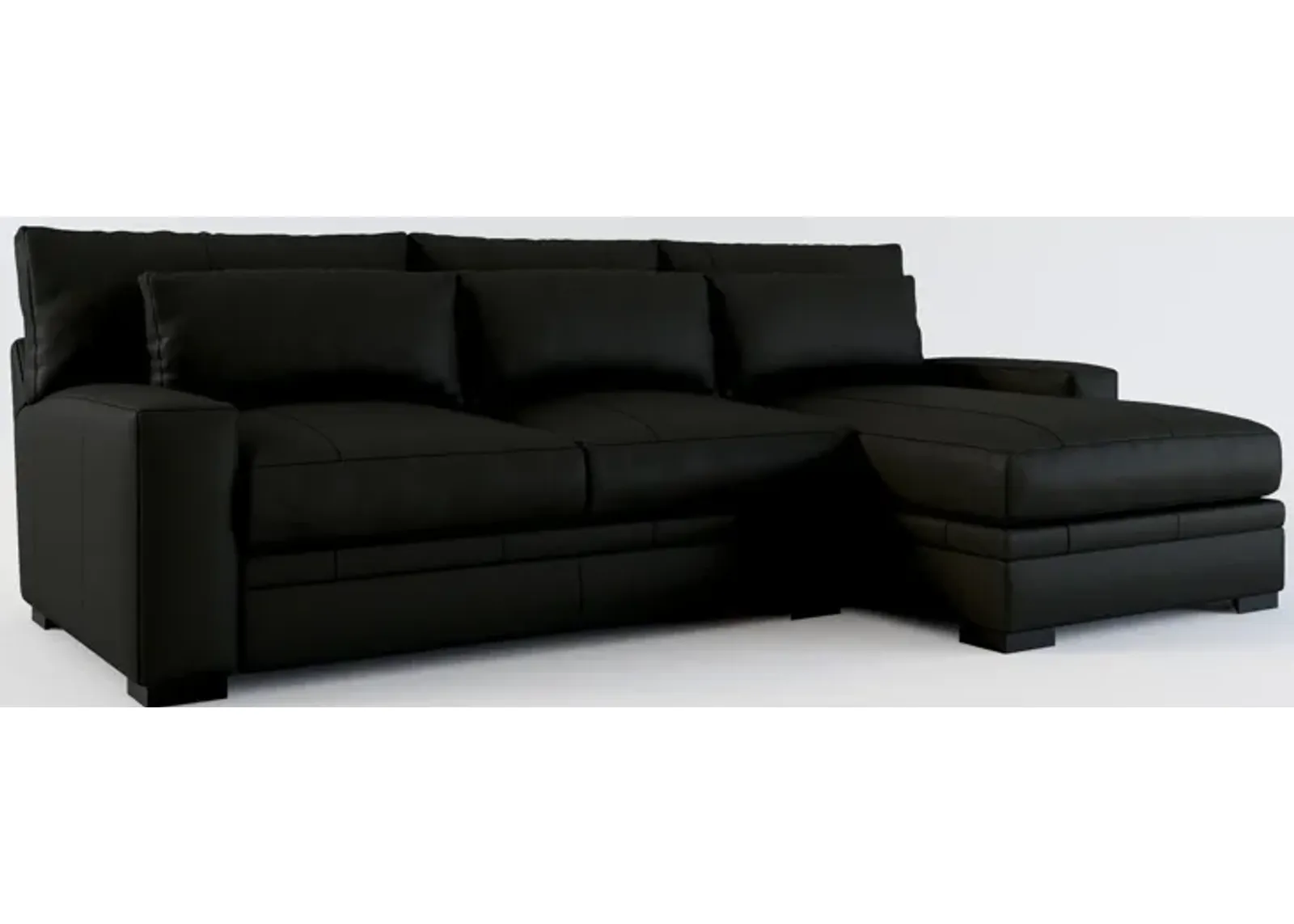 Winston 2-Piece Leather Foam Comfort Sectional With Right-Facing Chaise - Siena Black