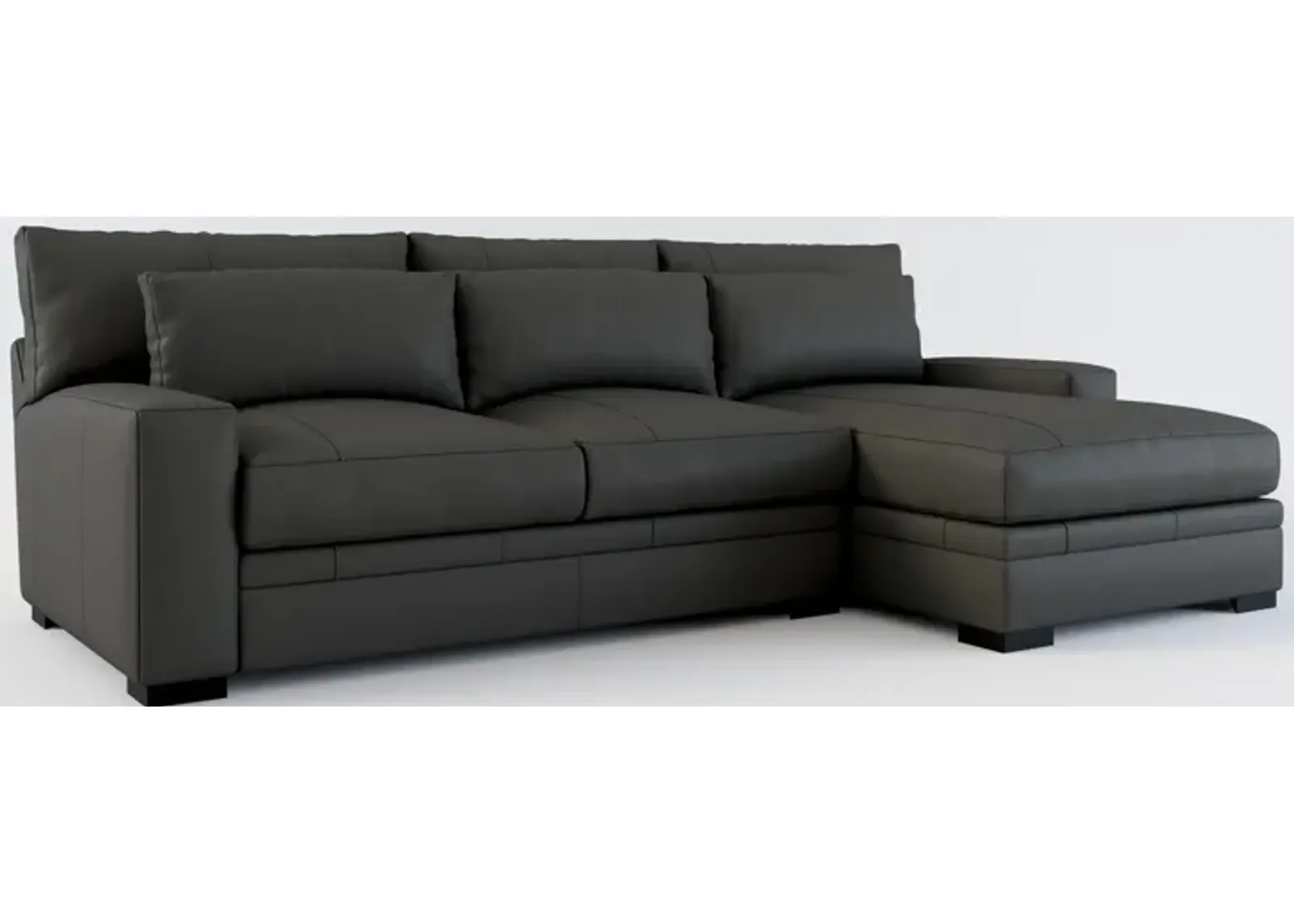 Winston 2-Piece Leather Foam Comfort Sectional With Right-Facing Chaise - Siena Steel