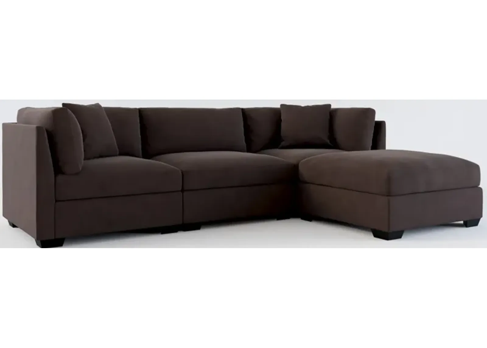 Beckham Foam Comfort 3-Piece Sofa and Ottoman - Merrimac Dark Brown