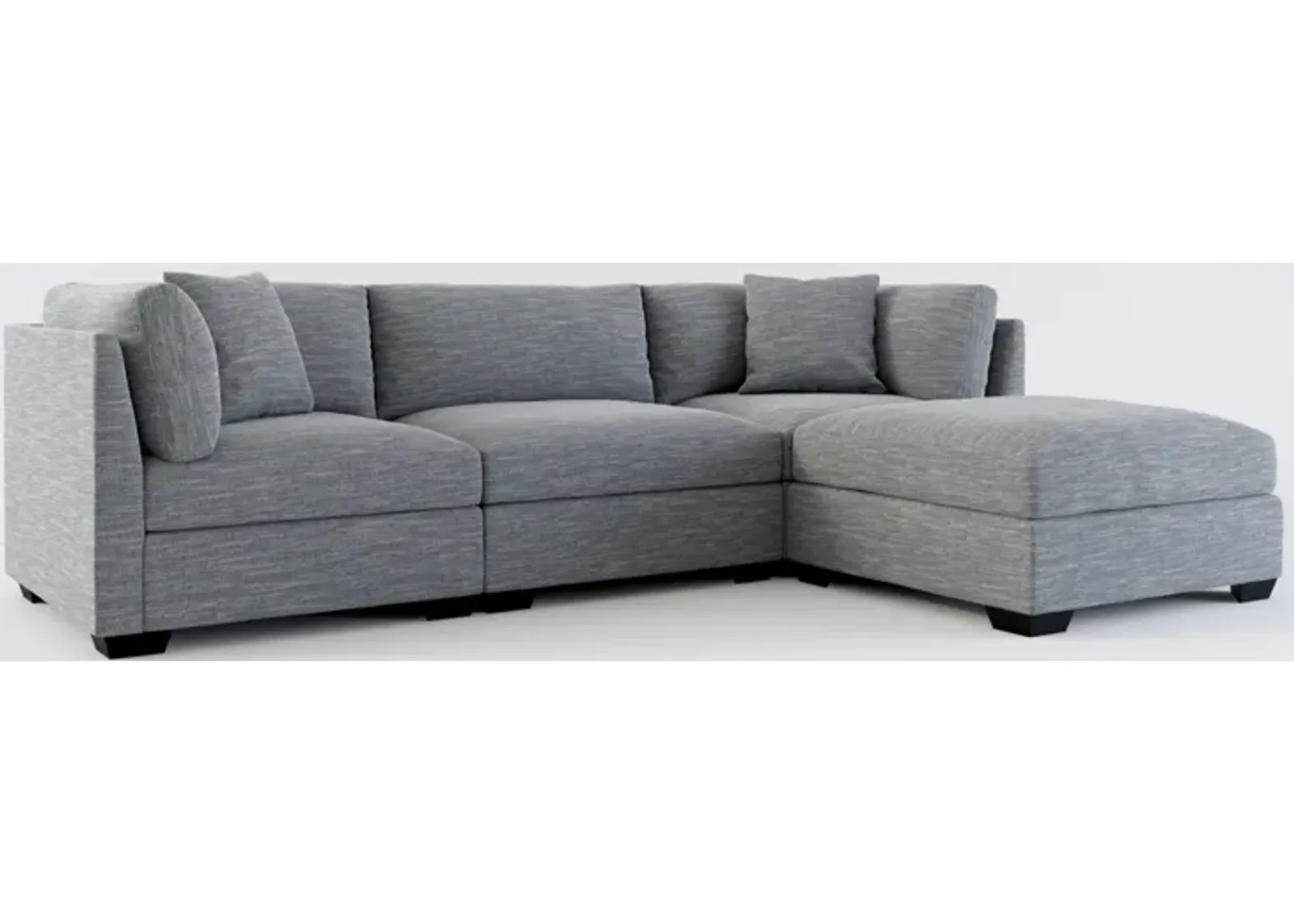 Beckham Foam Comfort 3-Piece Sofa and Ottoman - Dudley Indigo