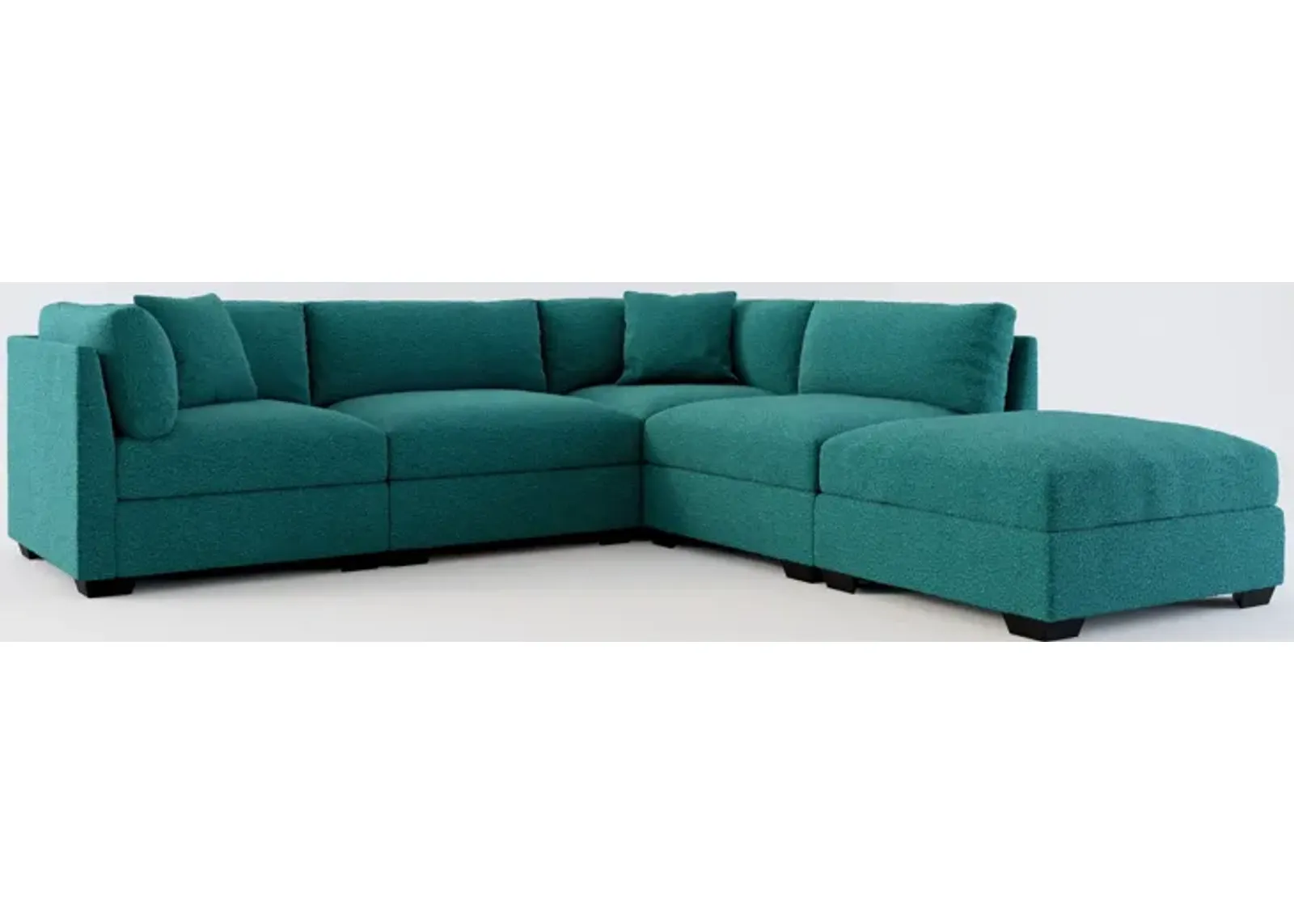 Beckham Foam Comfort 4-Piece Sectional and Ottoman - Bloke Peacock