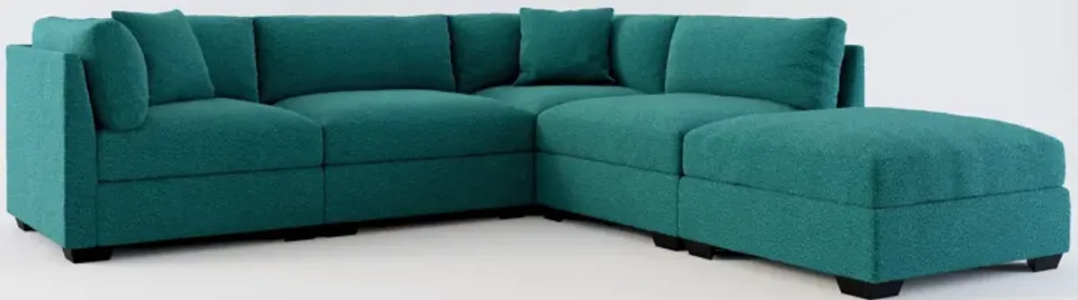 Beckham Foam Comfort 4-Piece Sectional and Ottoman - Bloke Peacock