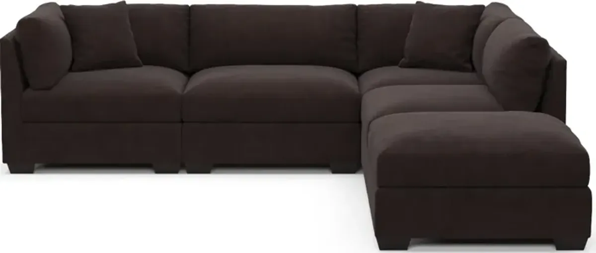 Beckham Foam Comfort 4-Piece Sectional and Ottoman - Merrimac Dark Brown