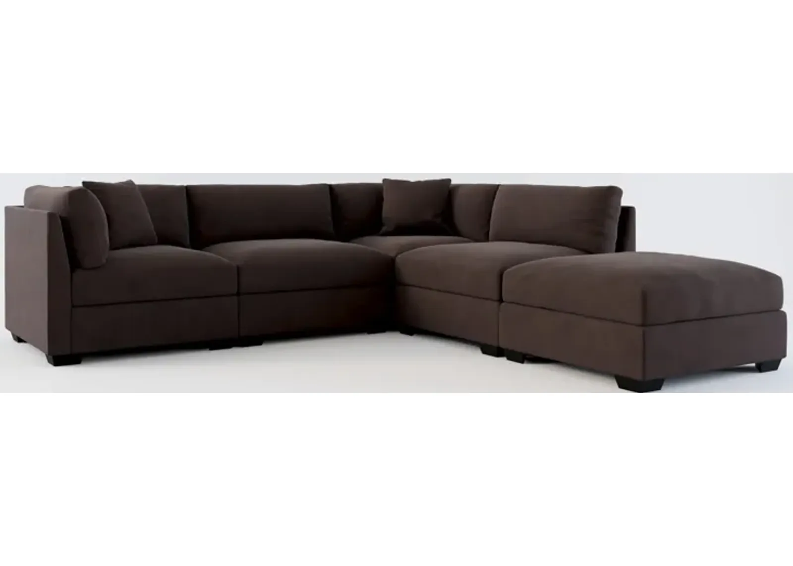 Beckham Foam Comfort 4-Piece Sectional and Ottoman - Merrimac Dark Brown