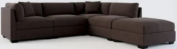 Beckham Foam Comfort 4-Piece Sectional and Ottoman - Merrimac Dark Brown