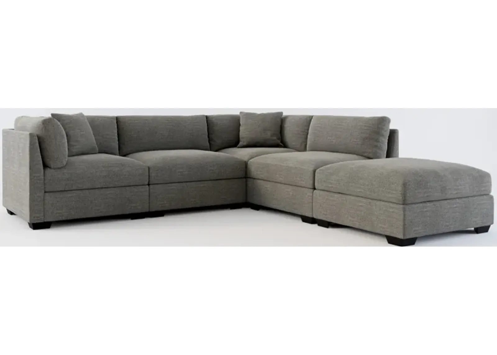 Beckham Foam Comfort 4-Piece Sectional and Ottoman - Curious Charcoal