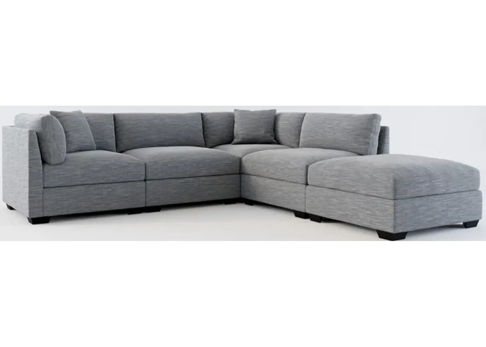 Beckham Foam Comfort 4-Piece Sectional and Ottoman - Dudley Indigo