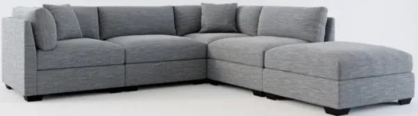 Beckham Foam Comfort 4-Piece Sectional and Ottoman - Dudley Indigo