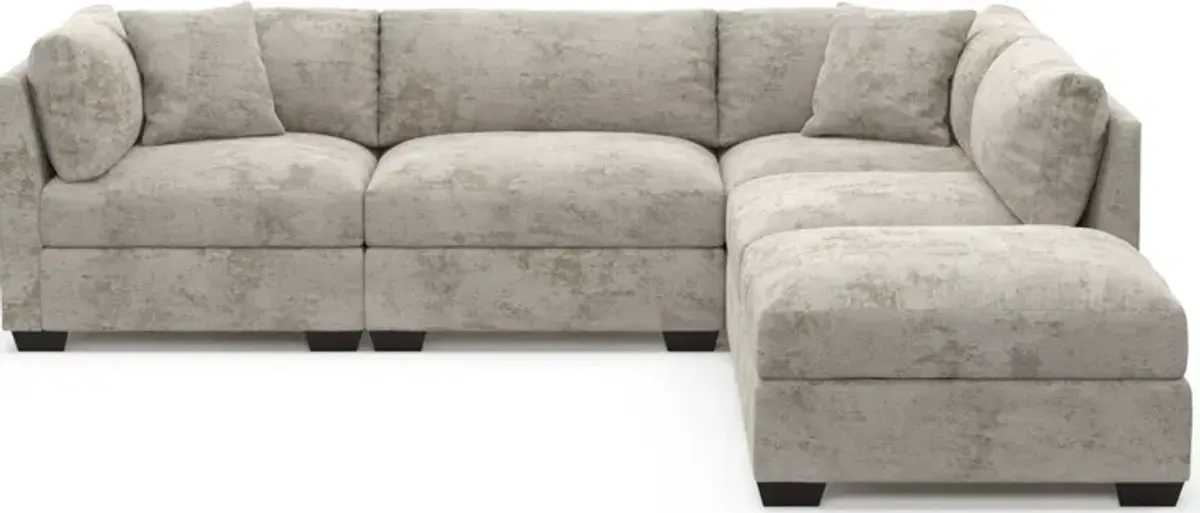 Beckham Foam Comfort 4-Piece Sectional and Ottoman - Hearth Cement