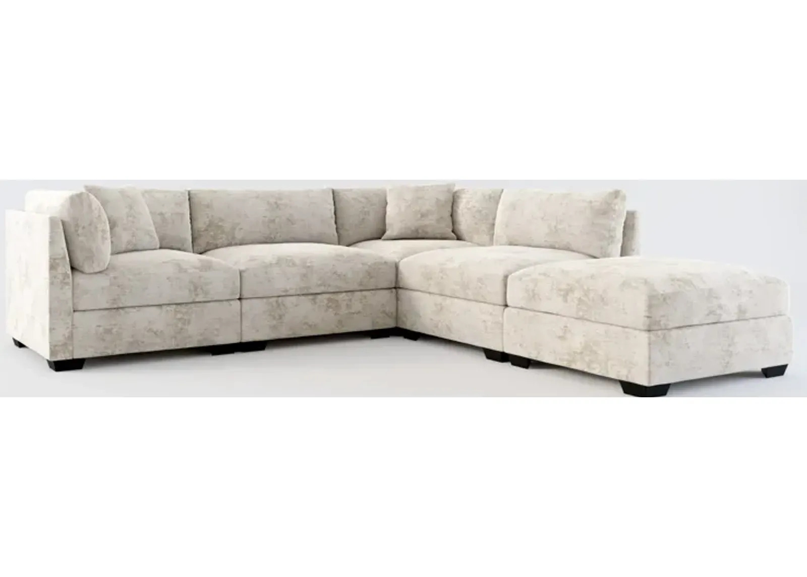 Beckham Foam Comfort 4-Piece Sectional and Ottoman - Hearth Cement