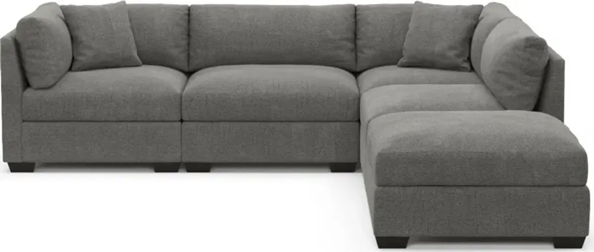 Beckham Foam Comfort 4-Piece Sectional and Ottoman - Living Large Charcoal