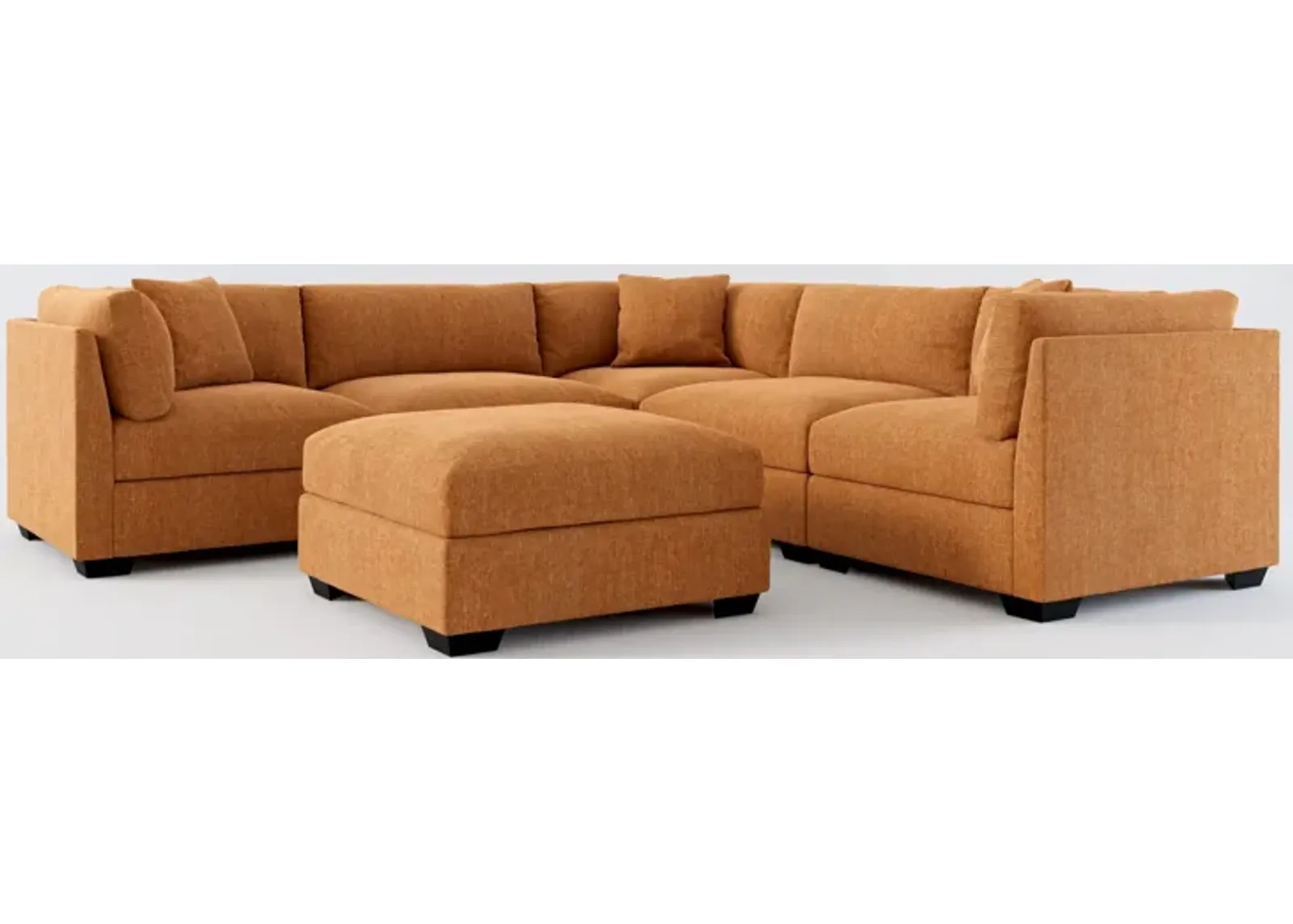 Beckham Foam Comfort 5-Piece Sectional and Ottoman - Contessa Ginger