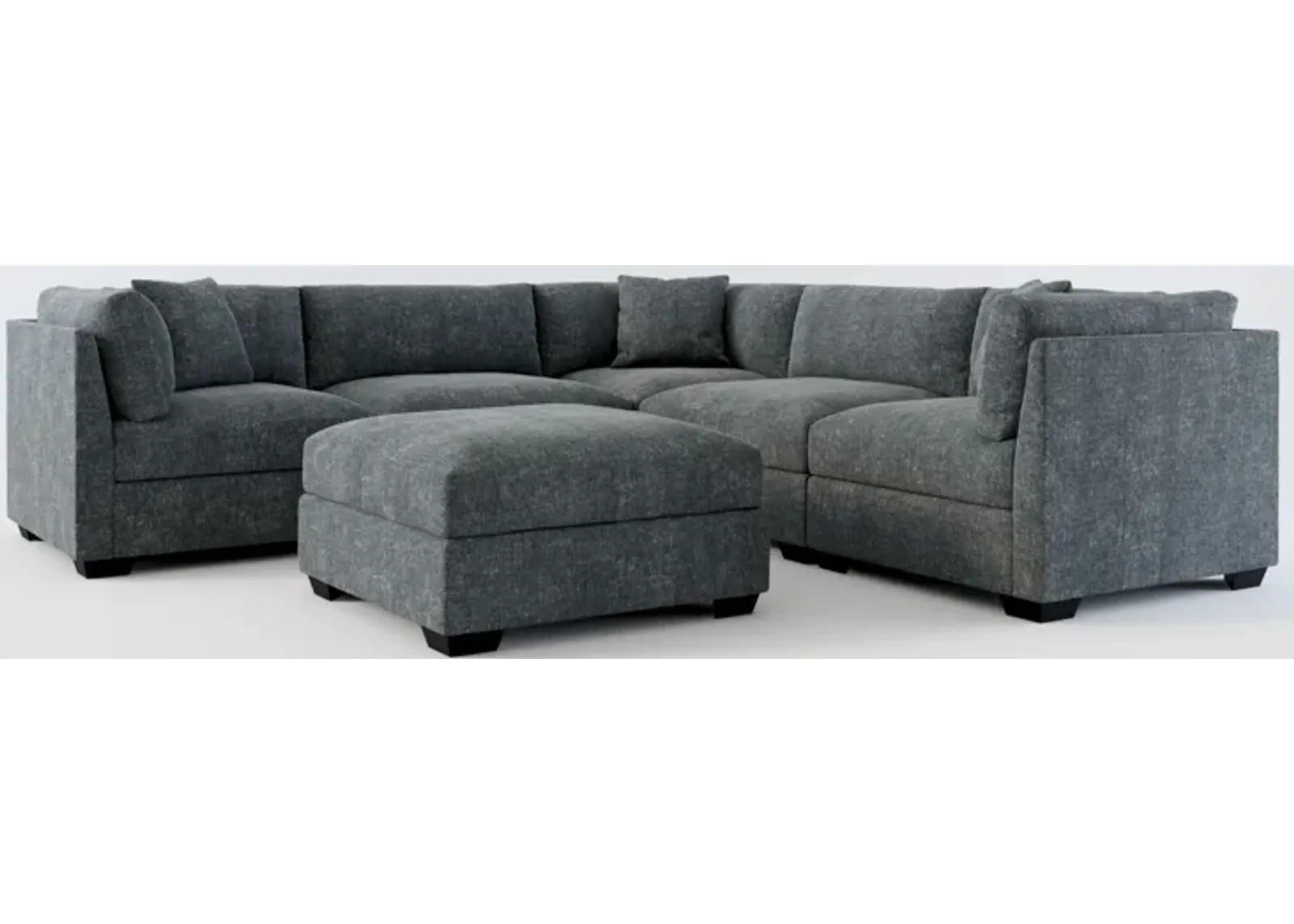 Beckham Foam Comfort 5-Piece Sectional and Ottoman - Contessa Shadow