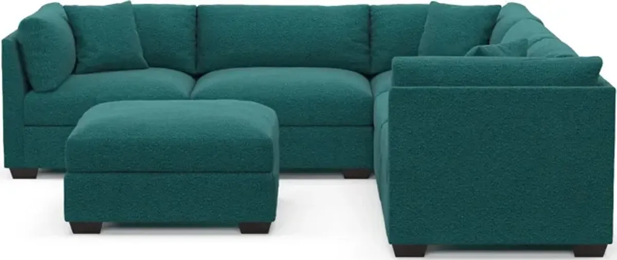 Beckham Foam Comfort 5-Piece Sectional and Ottoman - Bloke Peacock