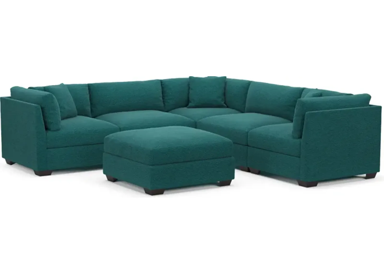 Beckham Foam Comfort 5-Piece Sectional and Ottoman - Bloke Peacock