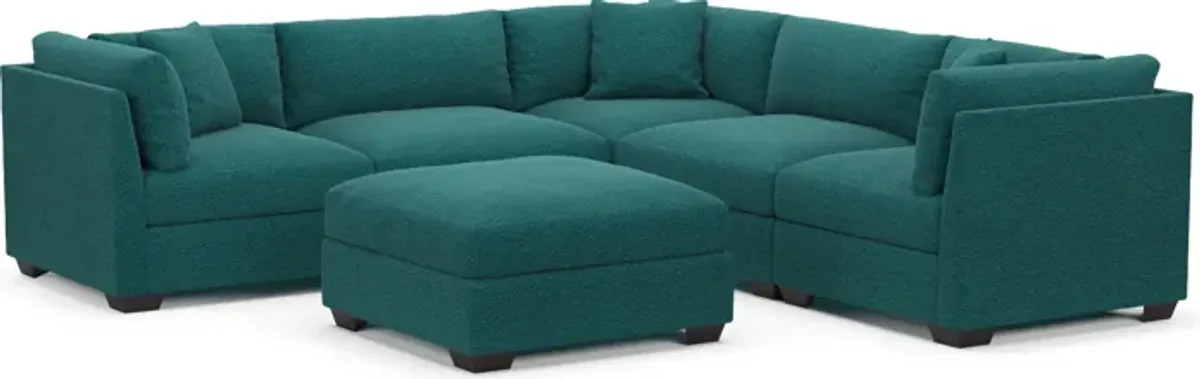 Beckham Foam Comfort 5-Piece Sectional and Ottoman - Bloke Peacock