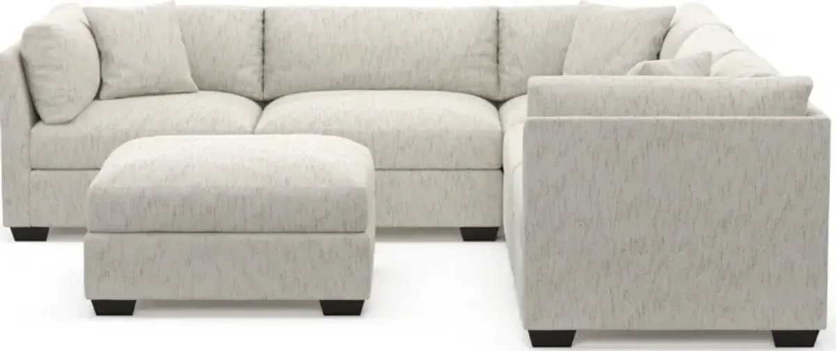 Beckham Foam Comfort 5-Piece Sectional and Ottoman - P.T. Cream