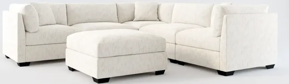 Beckham Foam Comfort 5-Piece Sectional and Ottoman - P.T. Cream