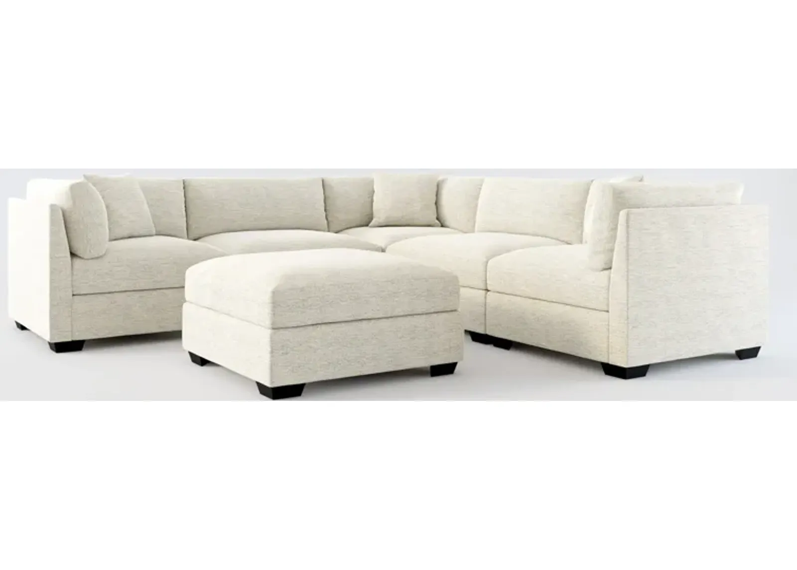 Beckham Foam Comfort 5-Piece Sectional and Ottoman - Merino Chalk