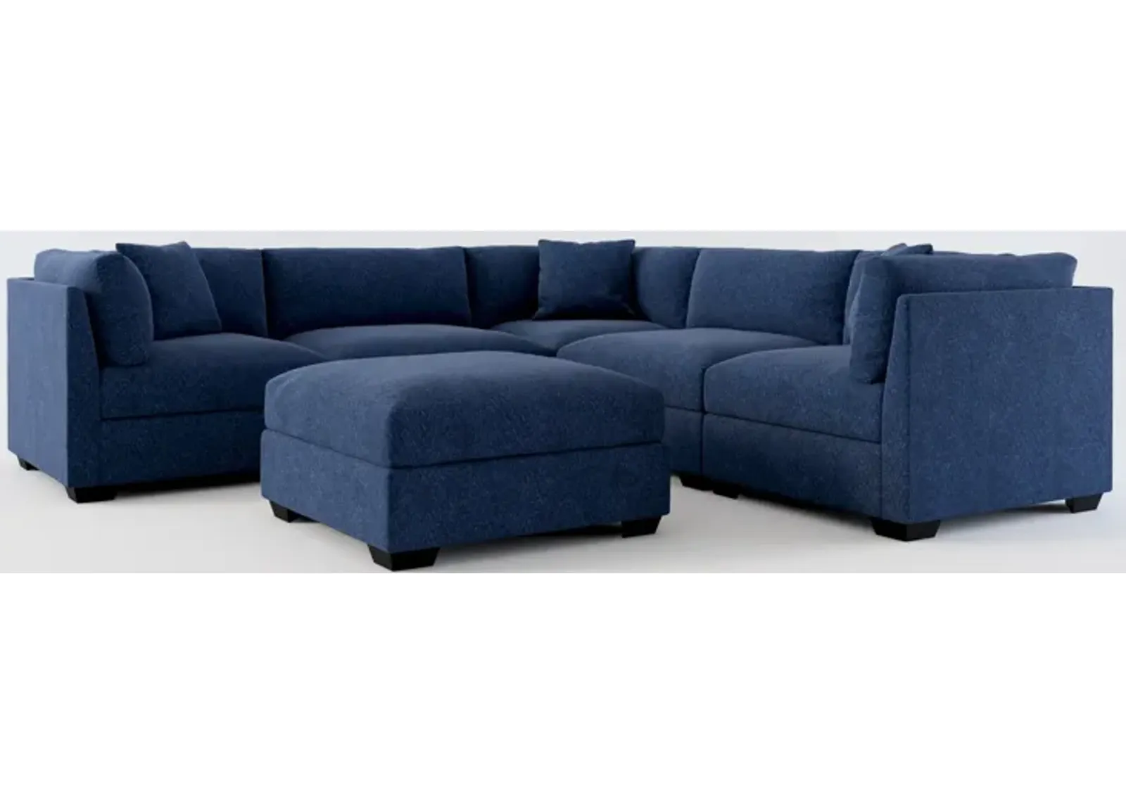 Beckham Foam Comfort 5-Piece Sectional and Ottoman - Oslo Navy