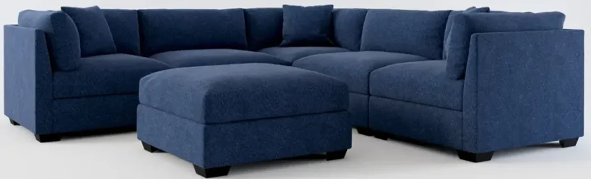 Beckham Foam Comfort 5-Piece Sectional and Ottoman - Oslo Navy