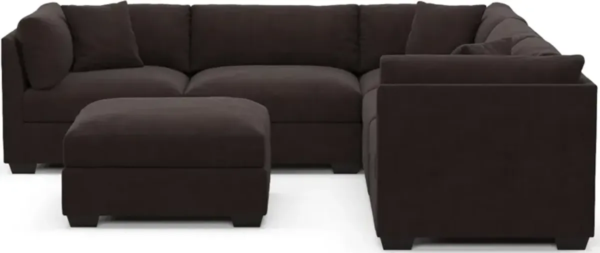 Beckham Foam Comfort 5-Piece Sectional and Ottoman - Merrimac Dark Brown