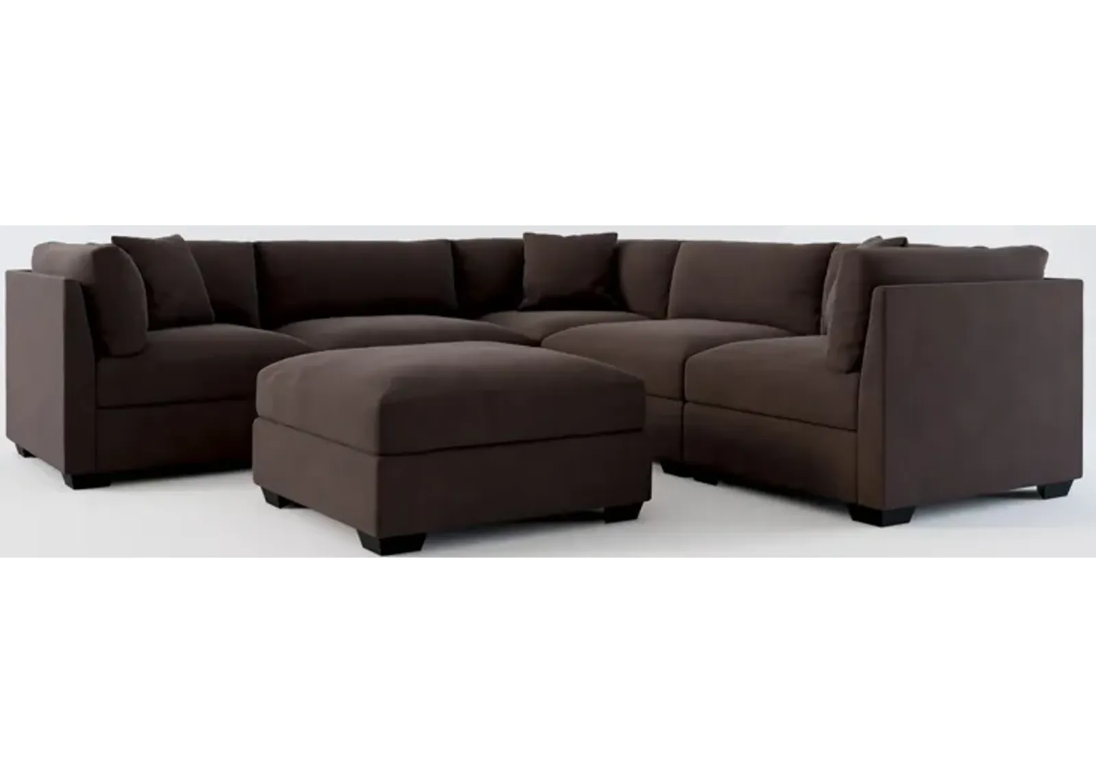 Beckham Foam Comfort 5-Piece Sectional and Ottoman - Merrimac Dark Brown