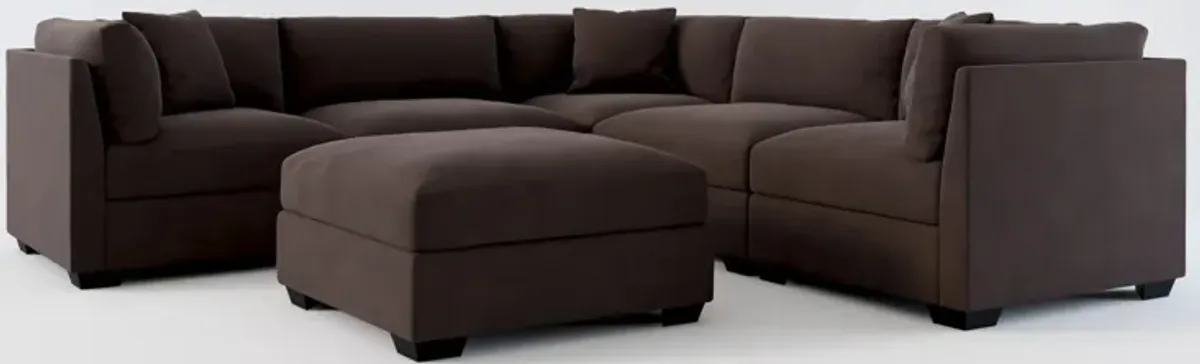 Beckham Foam Comfort 5-Piece Sectional and Ottoman - Merrimac Dark Brown