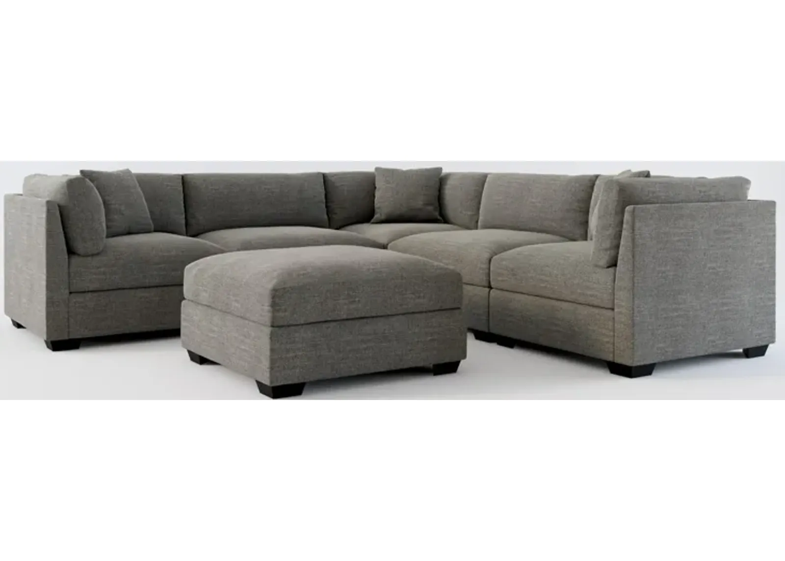 Beckham Foam Comfort 5-Piece Sectional and Ottoman - Curious Charcoal